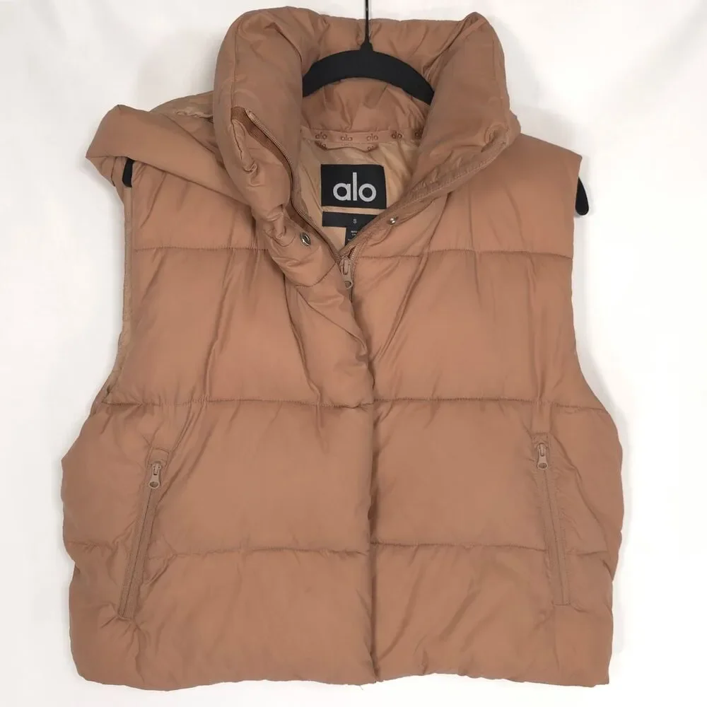 ALO‎ Yoga Women's Vest Hooded SMALL Gold Rush Puffer Nylon Outdoor W4469R